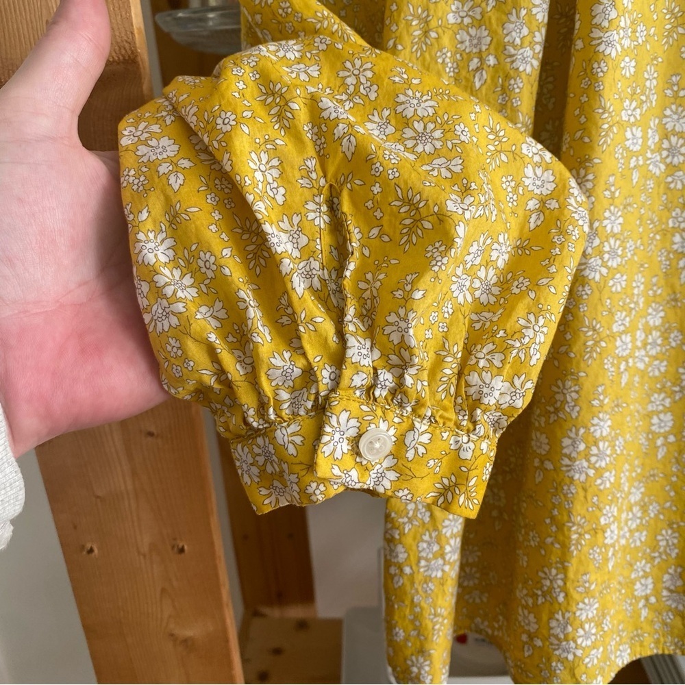 J. Crew Liberty Fabrics Yellow Floral Capel V-Neck Organic Cotton Blouse M - Picture 8 of 14